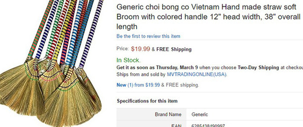 Chổi bông cỏ Việt Nam được rao bán với giá 450.000 đồng